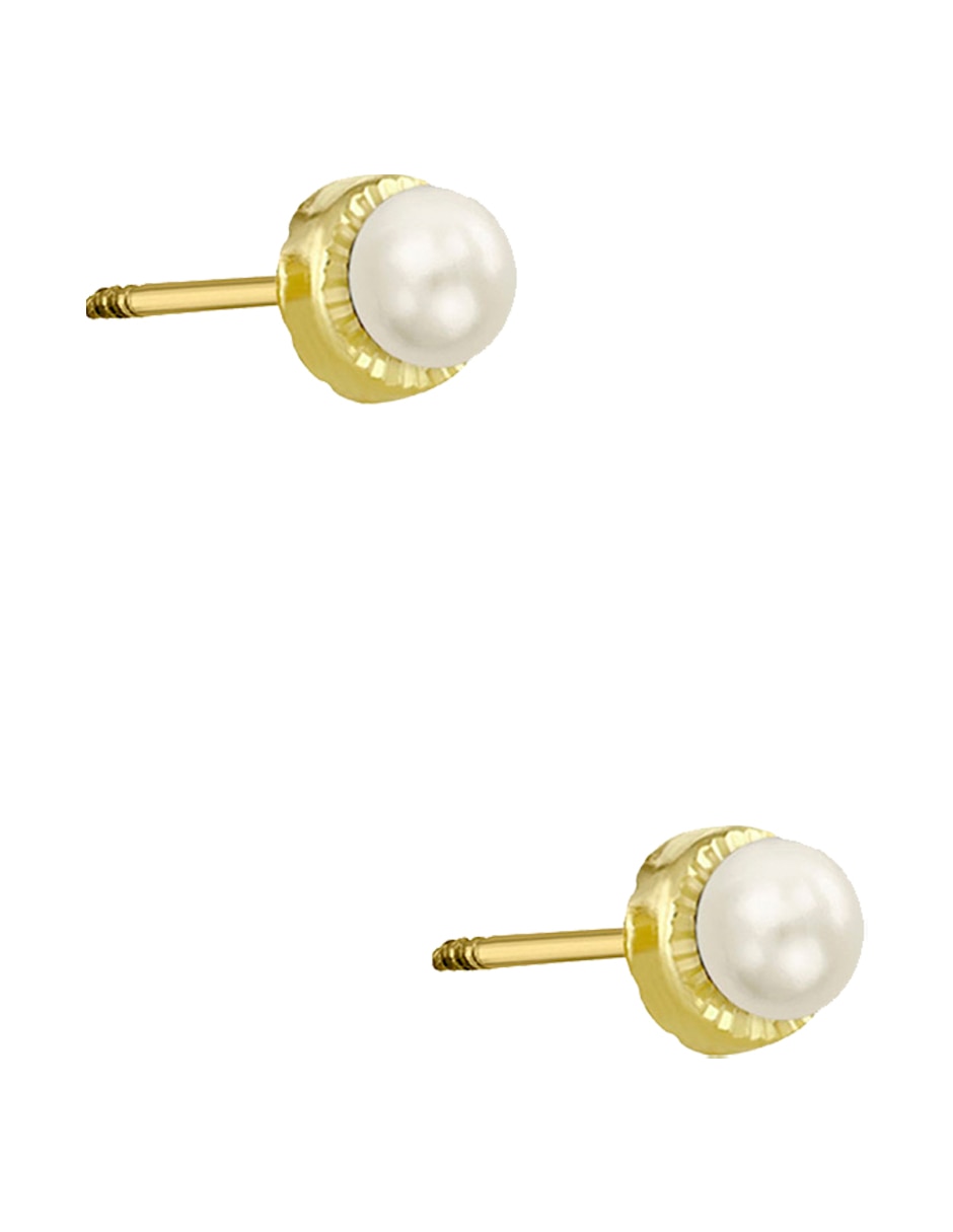 Broqueles de oro amarillo 14 K con acabado diamantado perla 4