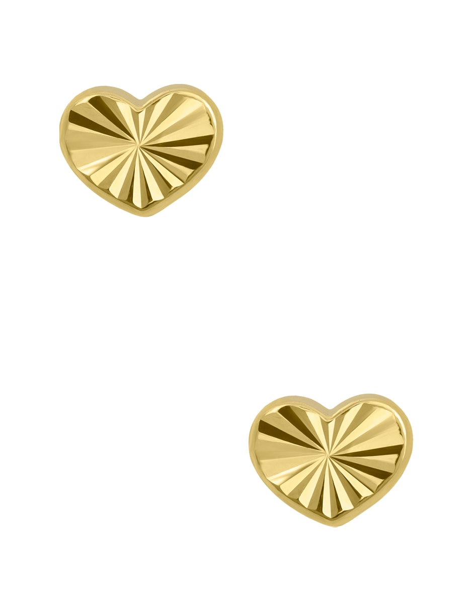 Broqueles de corazón de oro amarillo 14 K con acabado diamantado