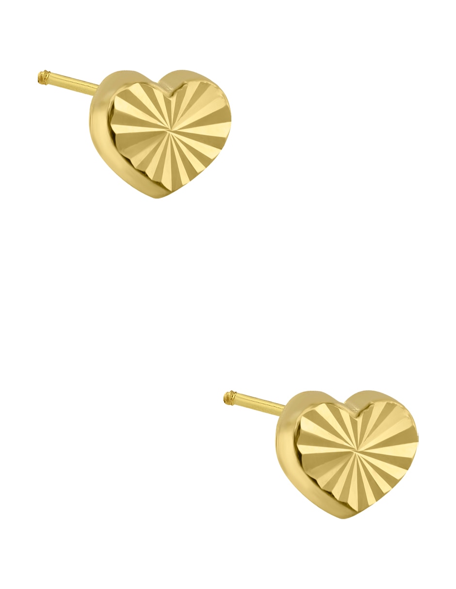 Broqueles de corazón de oro amarillo 14 K con acabado diamantado 4