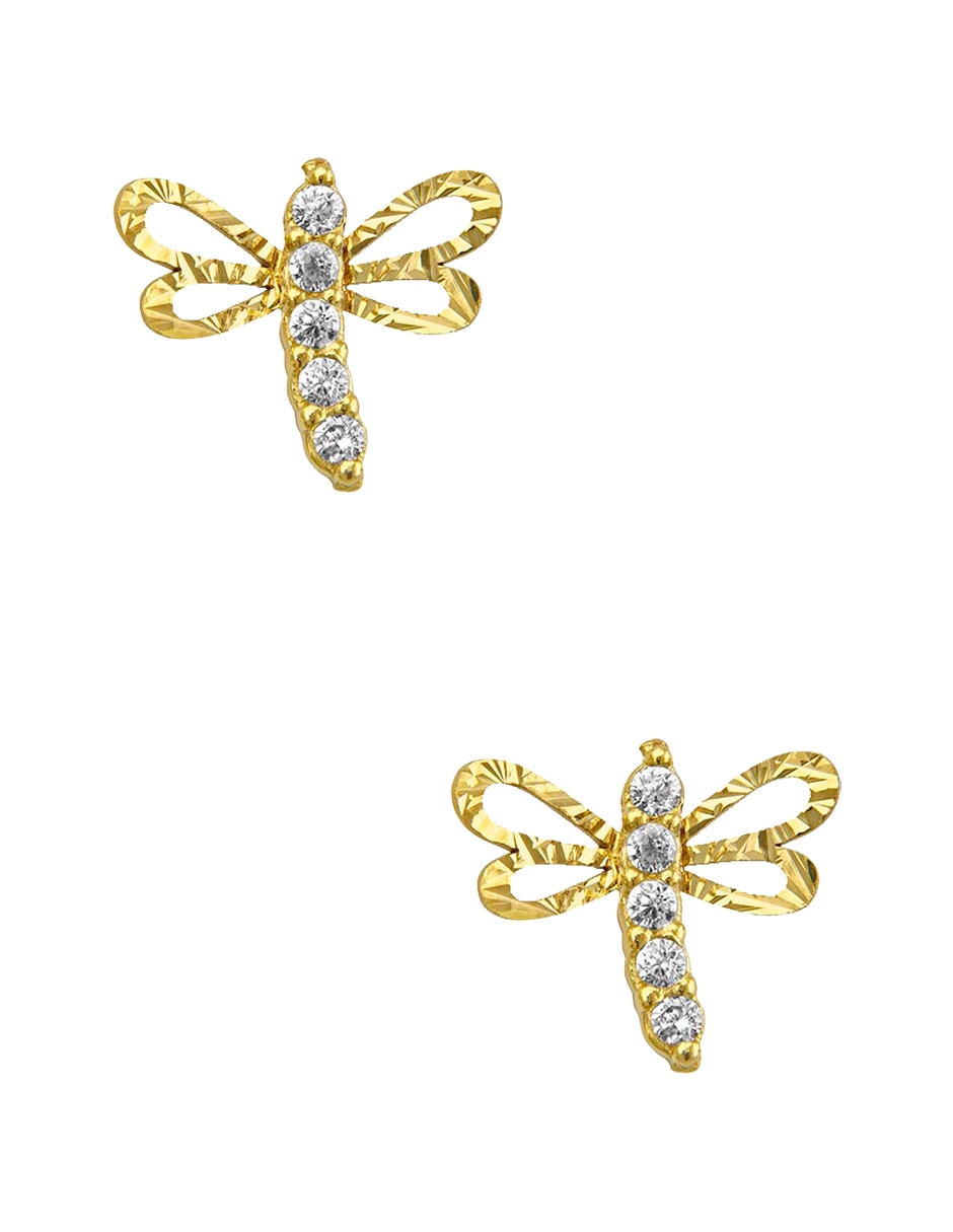 Broqueles de libélula de oro amarillo 14 K con acabado diamantado