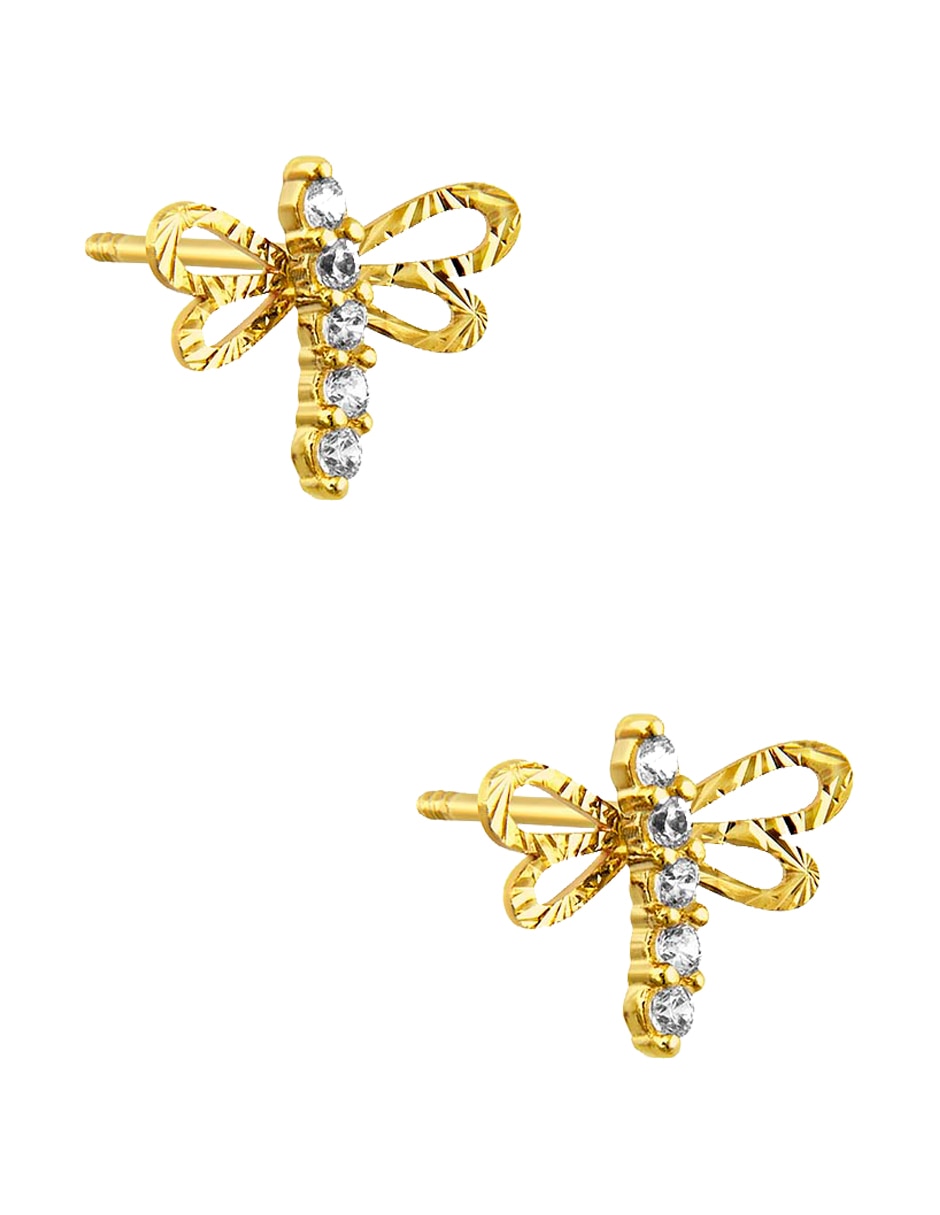 Broqueles de libélula de oro amarillo 14 K con acabado diamantado 2