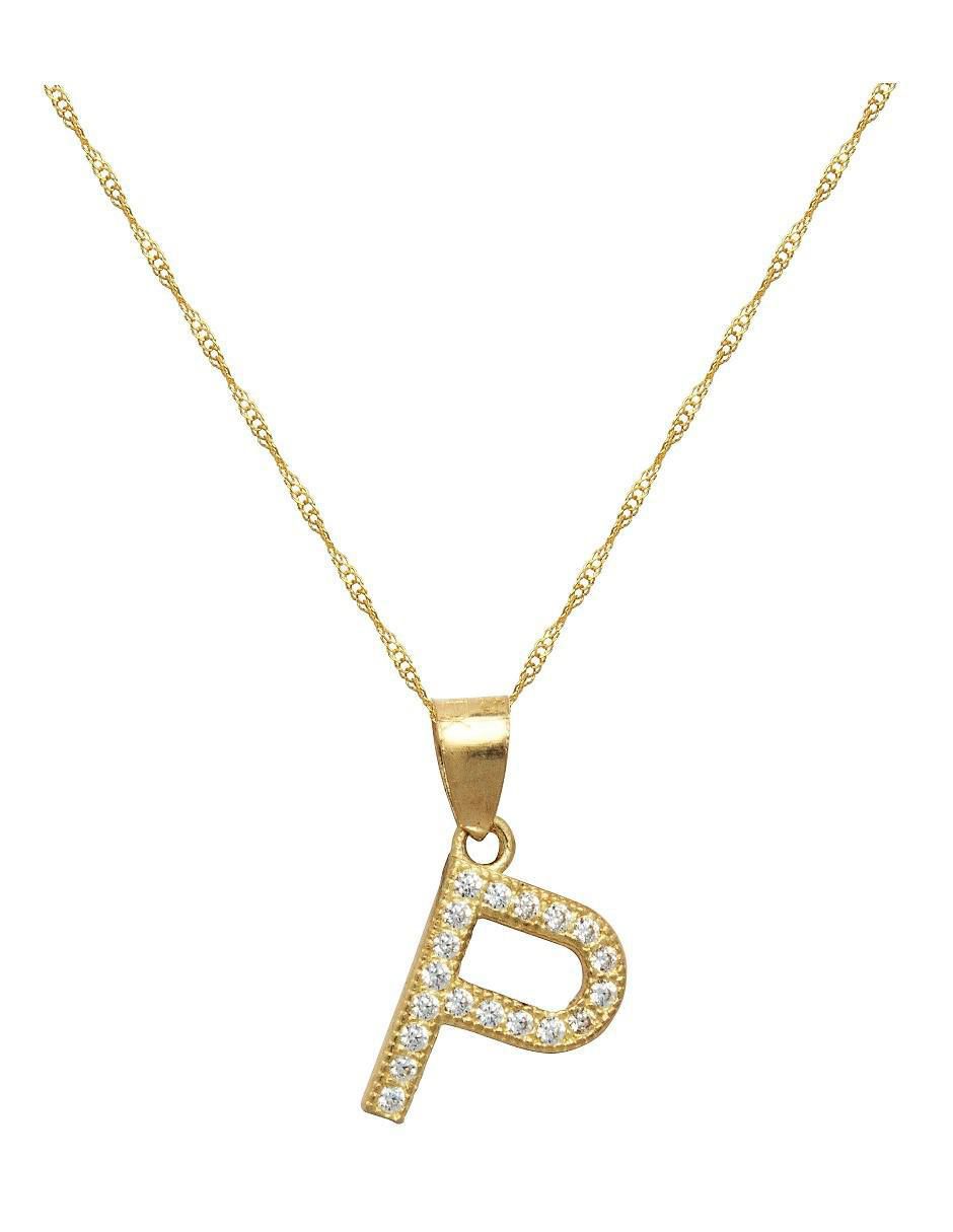 Medalla y cadena de letra p de oro 10 K Medalla y cadena de letra p de oro 10 K