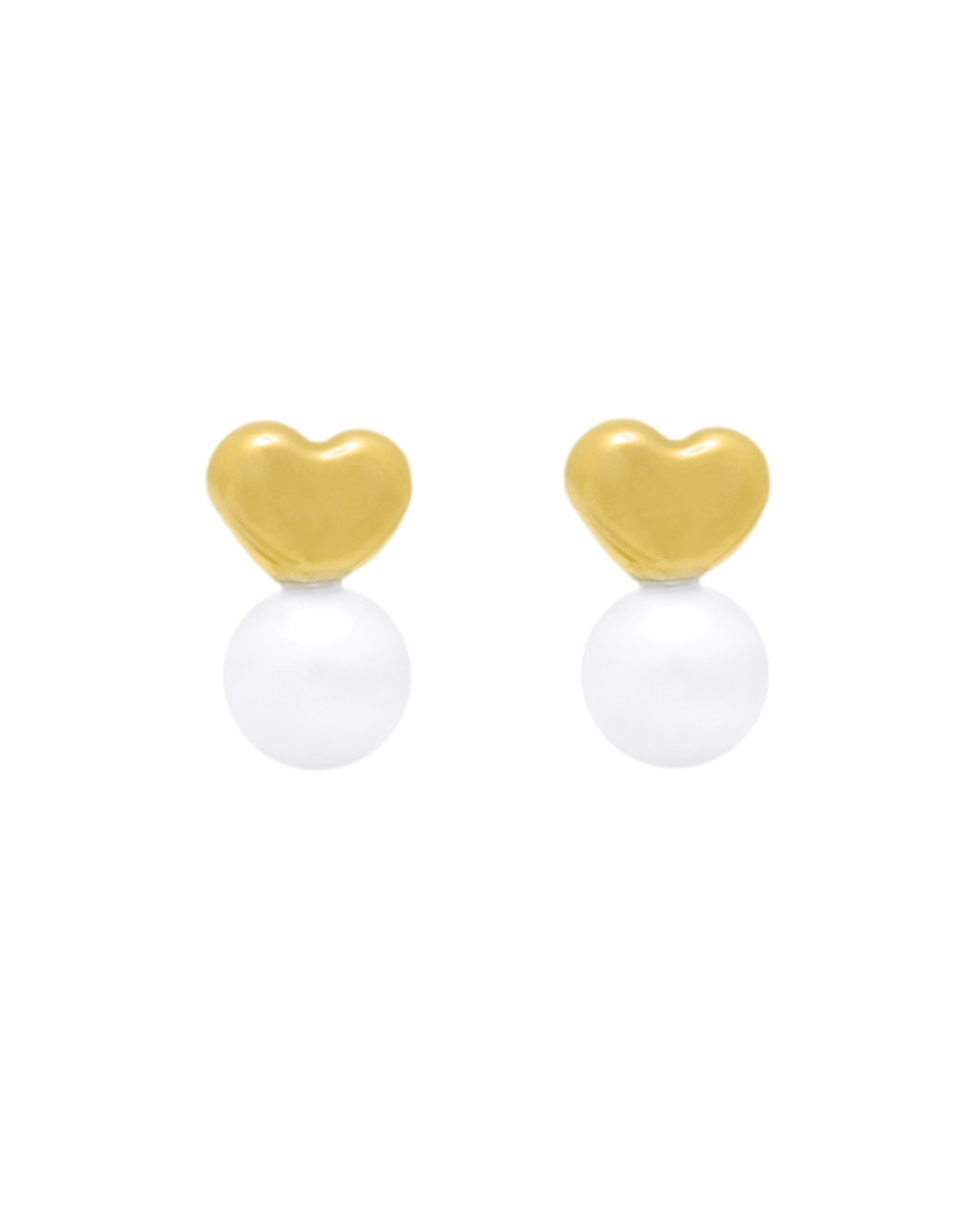 Broqueles de corazón de oro amarillo 14 K con acabado lustre perla Broqueles de corazón de oro amarillo 14 K con acabado lustre perla