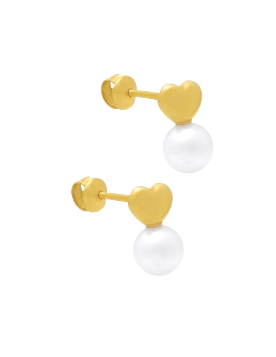 Broqueles de corazón de oro amarillo 14 K con acabado lustre perla 2