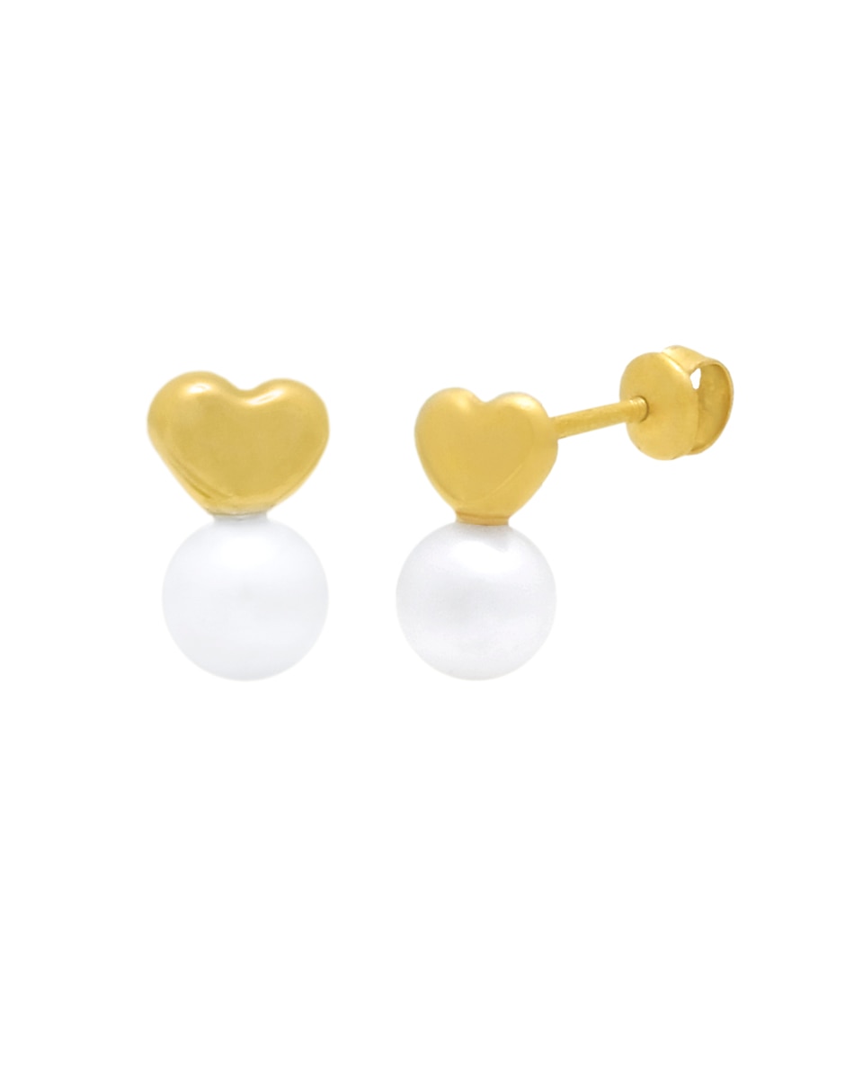 Broqueles de corazón de oro amarillo 14 K con acabado lustre perla 3