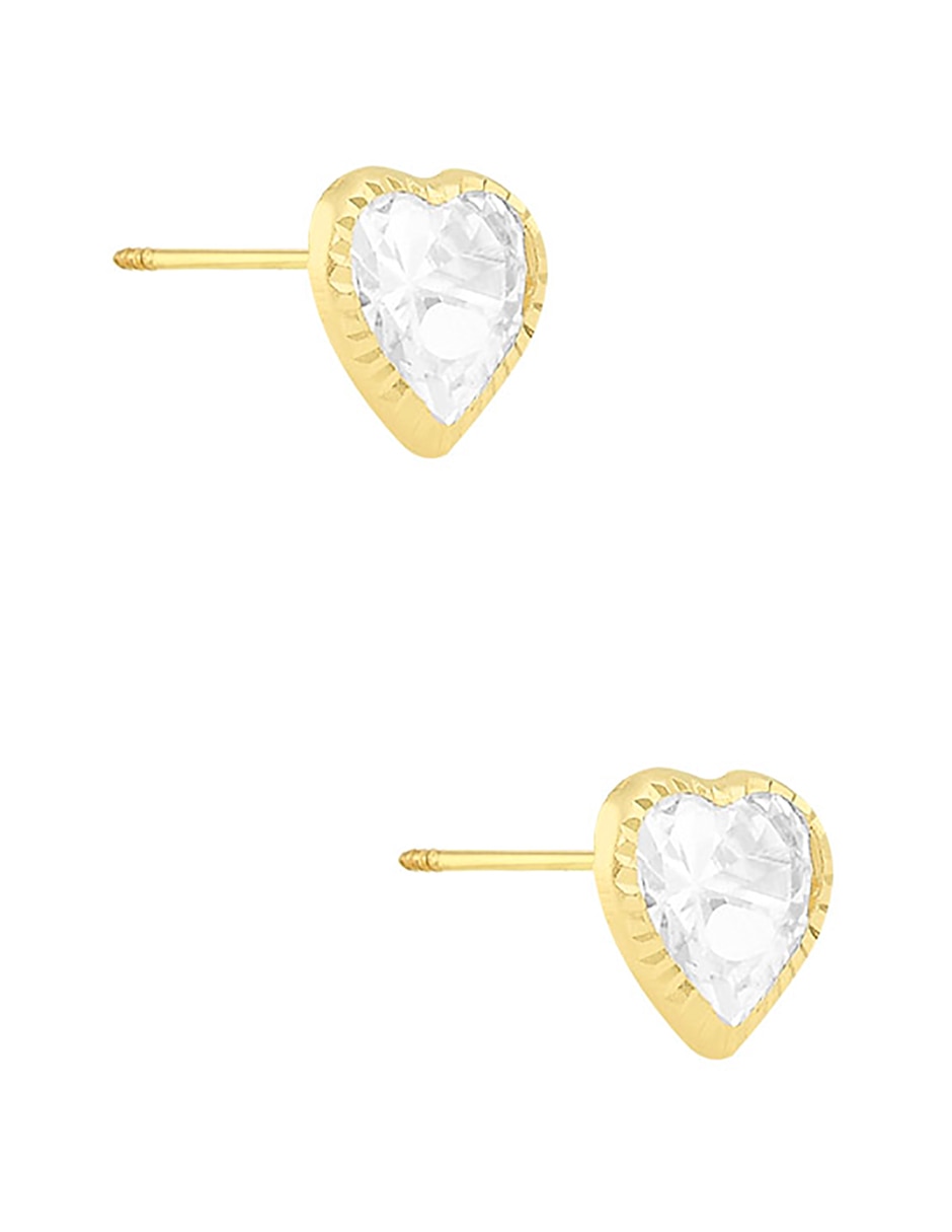 Broqueles de corazón Sabelli de oro amarillo 14 K con acabado diamantado zirconia