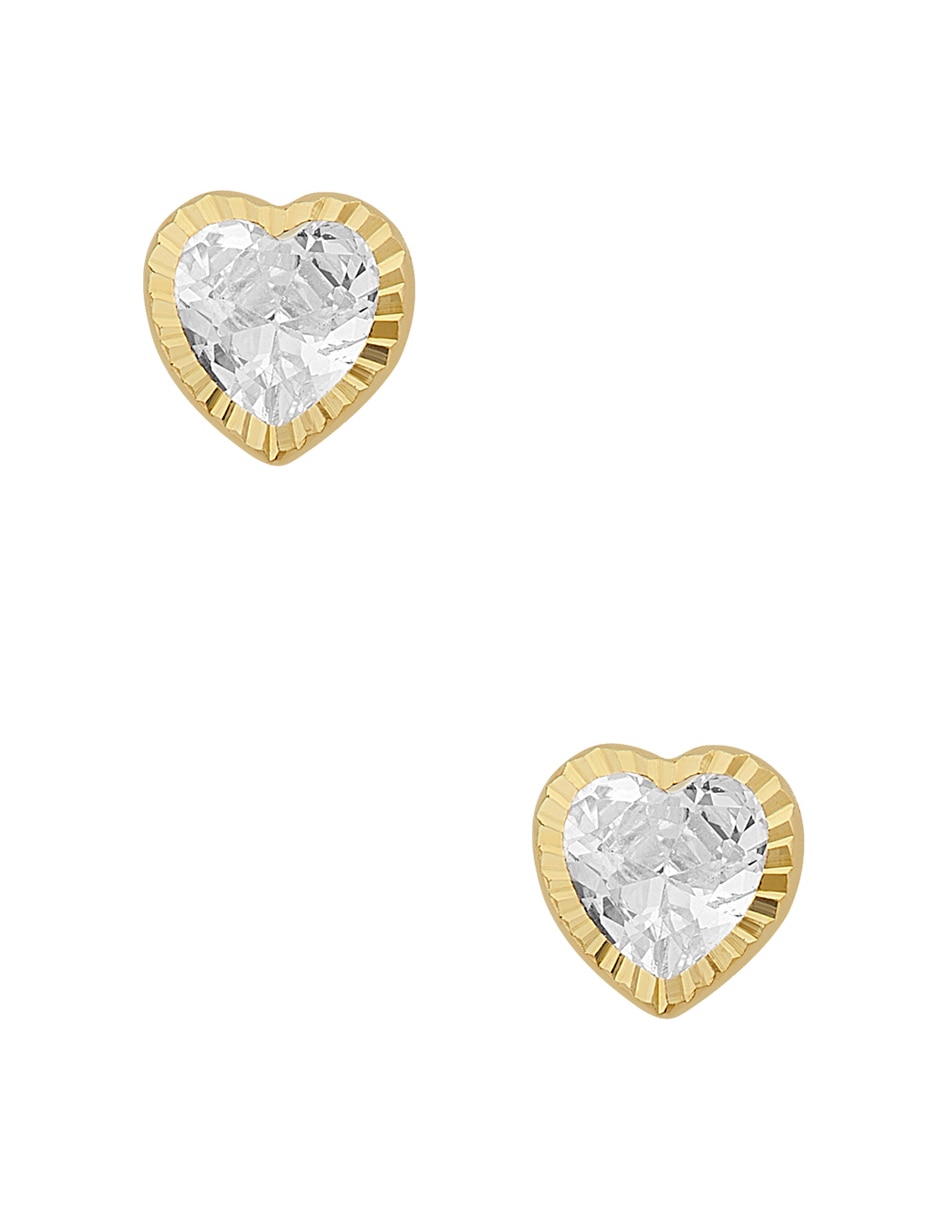 Broqueles de corazón Sabelli de oro amarillo 14 K con acabado diamantado zirconia