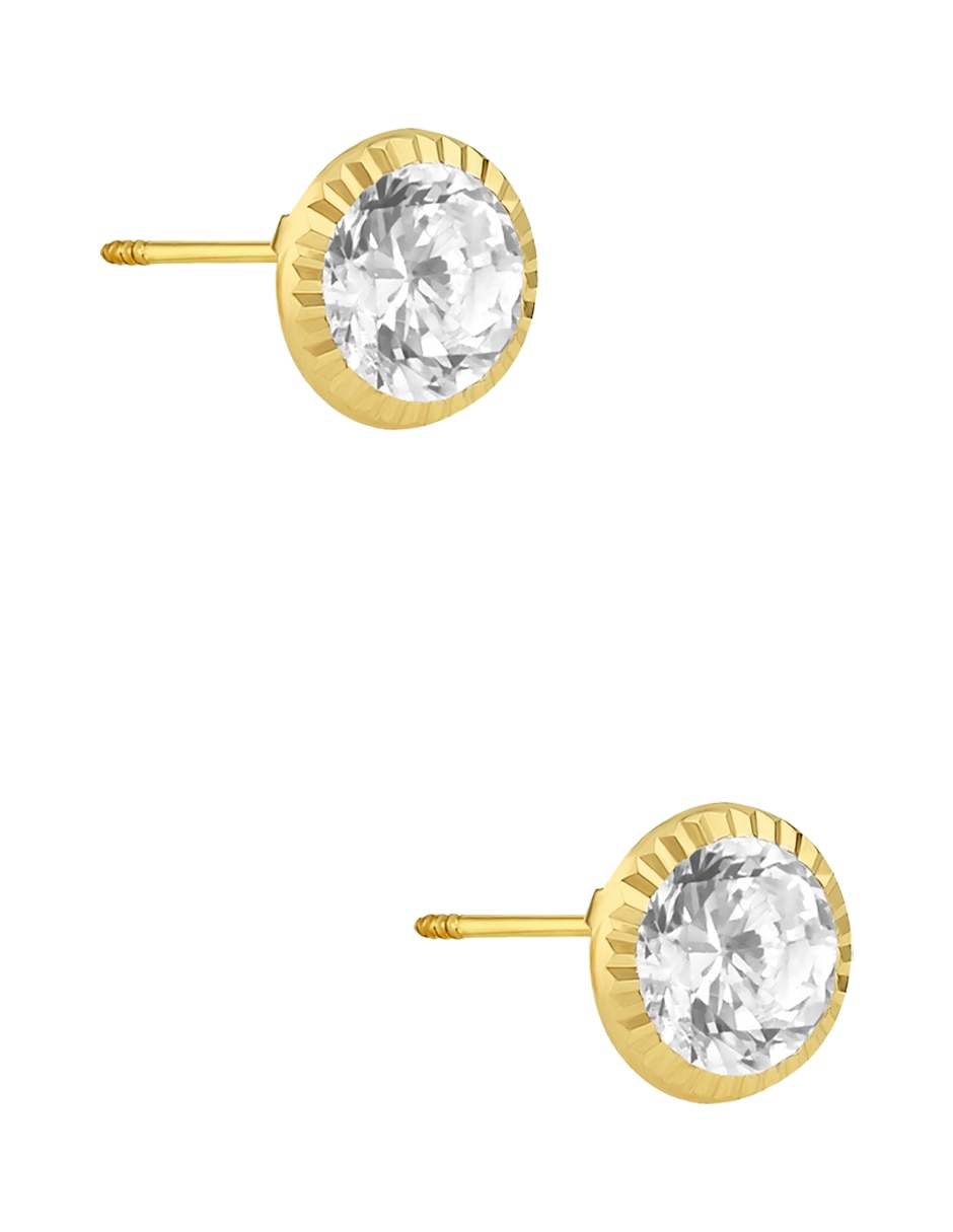 Broqueles redondos Sabelli de oro amarillo 14 K con acabado diamantado zirconia