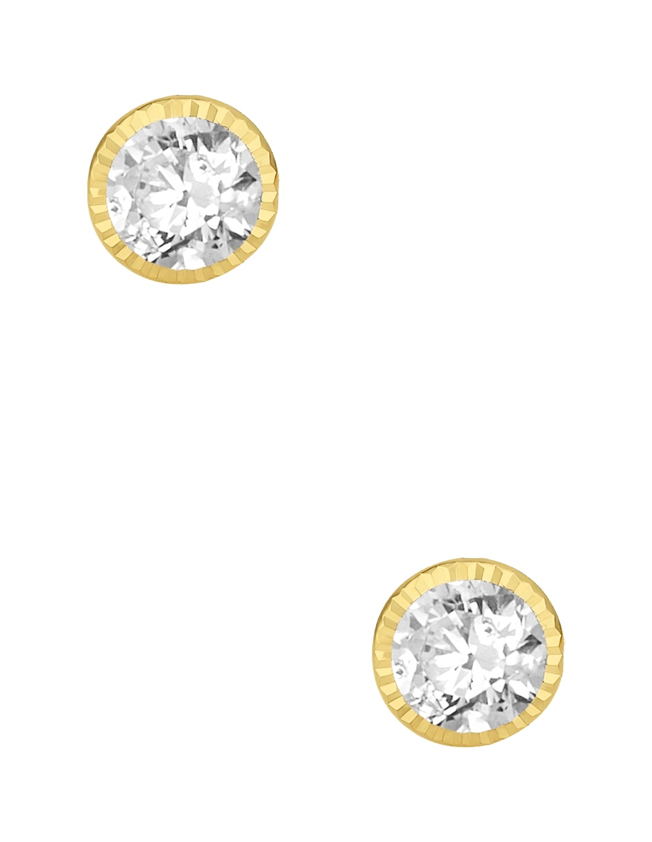 Broqueles redondos Sabelli de oro amarillo 14 K con acabado diamantado zirconia