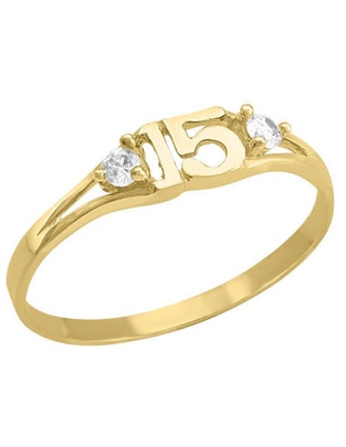 Anillo redondo 10 k de oro zirconia pulido