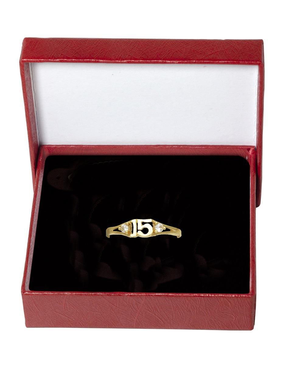 Anillo redondo 10 k de oro zirconia pulido