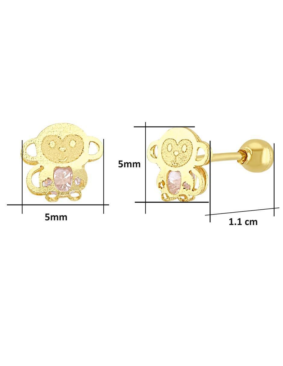 Broqueles de chango de oro con acabado brillante zirconia