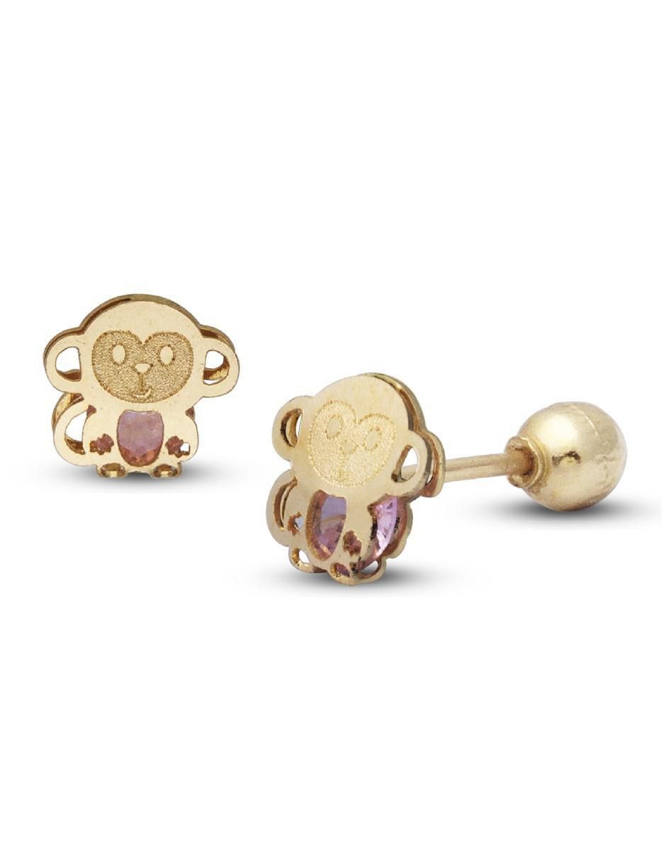 Broqueles de chango de oro con acabado brillante zirconia