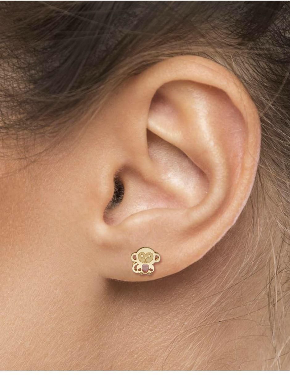 Broqueles de chango de oro con acabado brillante zirconia