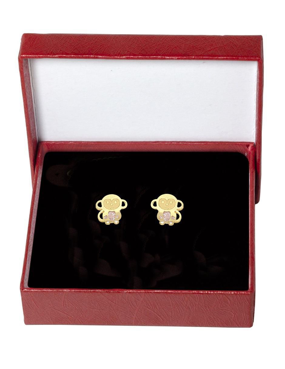 Broqueles de chango de oro con acabado brillante zirconia