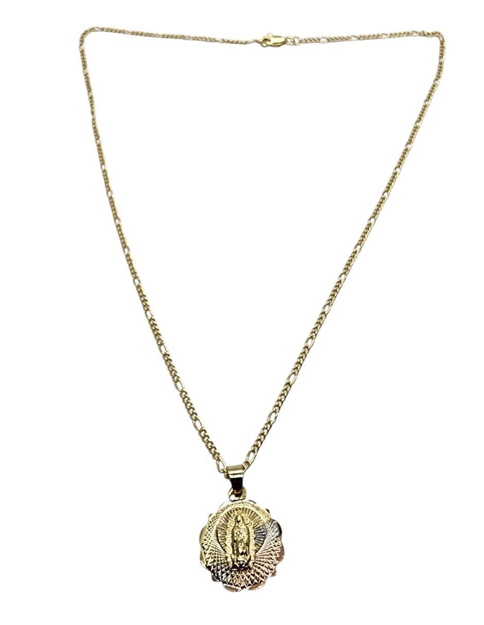 Medalla y cadena Virgen de Guadalupe circular de oro laminado 14 K 2