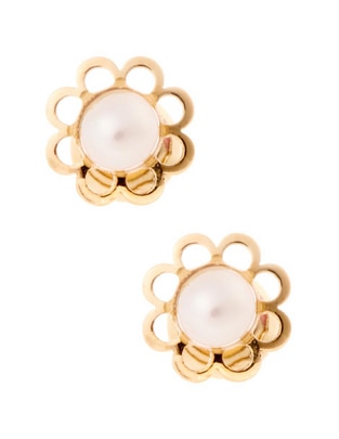Broqueles de flor de oro amarillo 14 K con acabado brillante