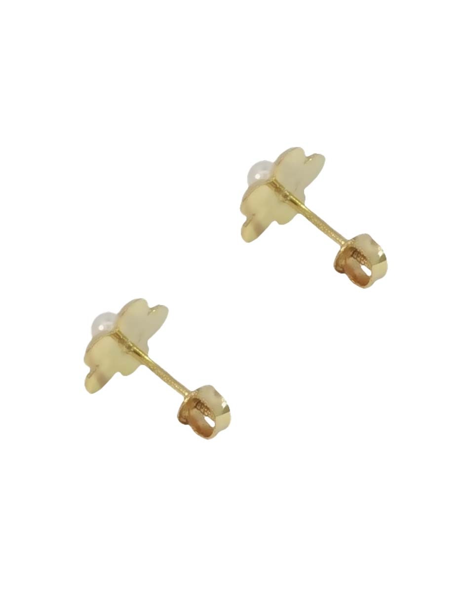 Broqueles de flor de oro amarillo 14 K con acabado pulido perla 3