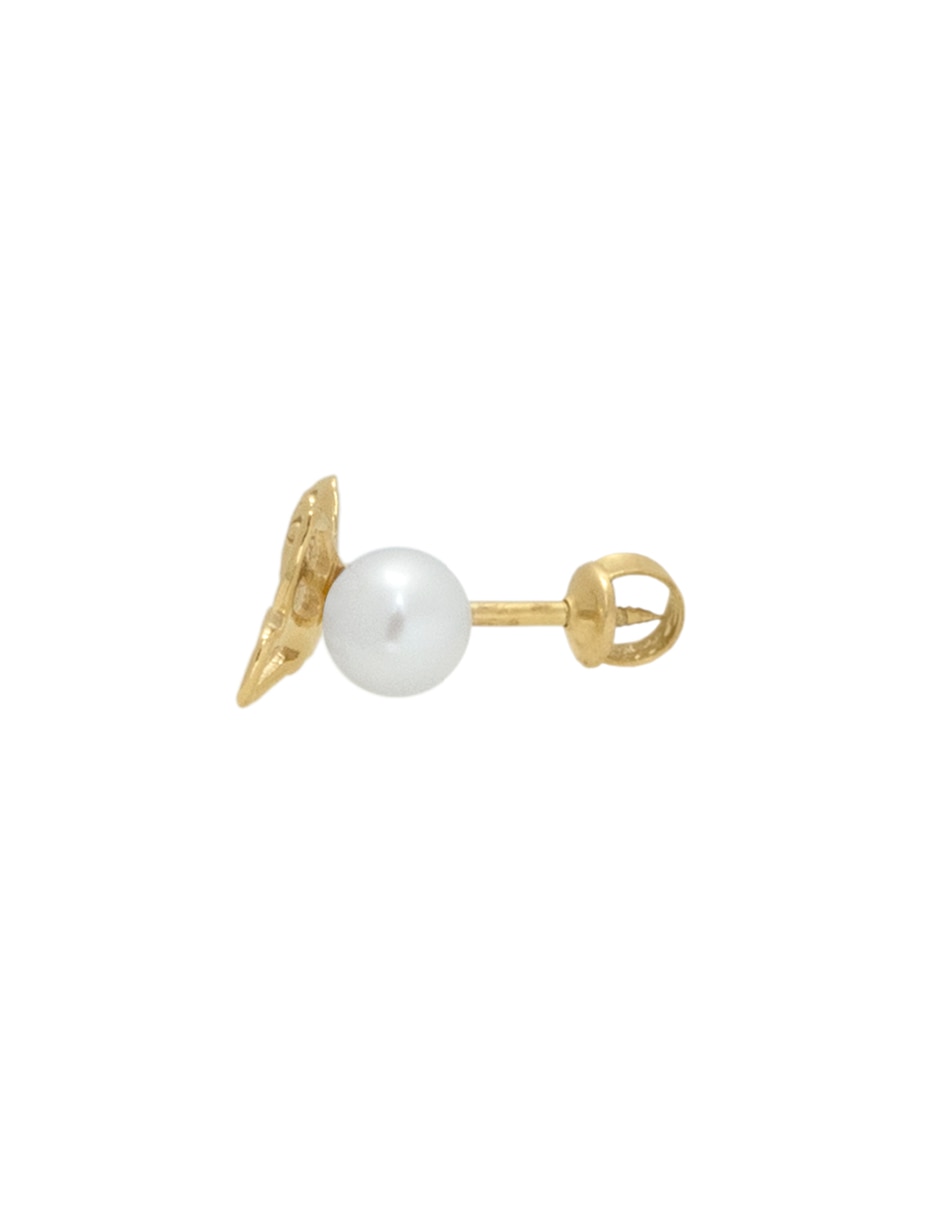 Broqueles de mariposa de oro amarillo 14 K con acabado pulido perla 3