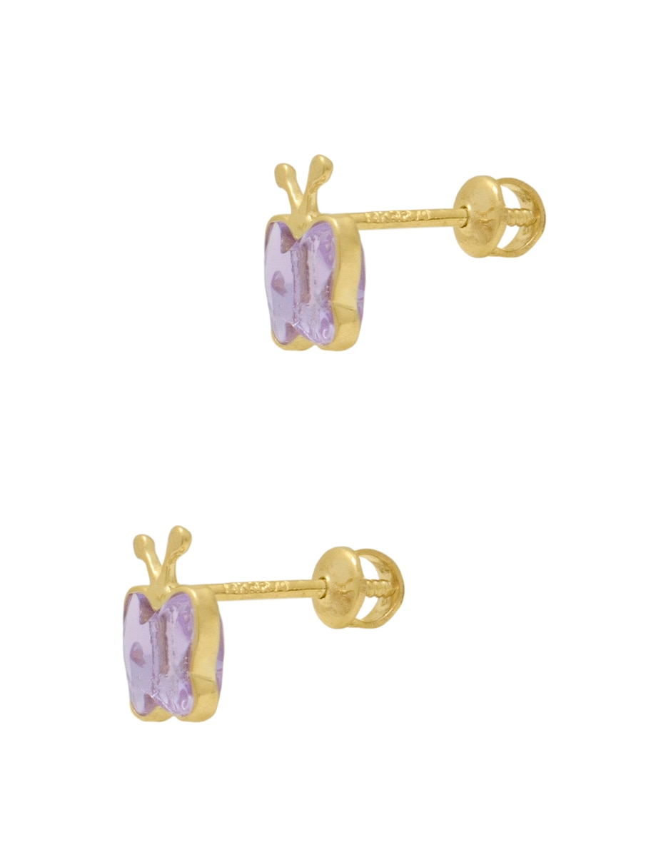 Broqueles de mariposa de oro amarillo 14 K con acabado pulido 2
