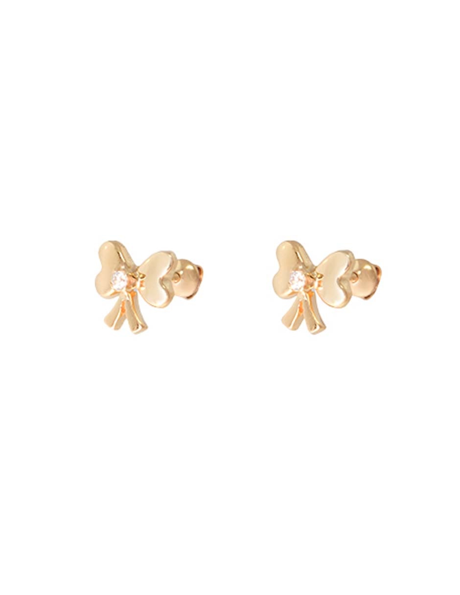 Broqueles de moño Roca de oro amarillo 14 K con acabado pulido Zirconia