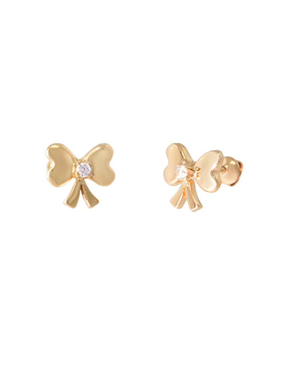 Broqueles de moño de oro amarillo 14 K con acabado pulido Zirconia