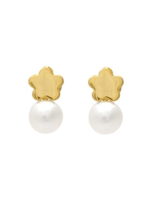Broqueles de flor de oro amarillo 14 K con acabado pulido perla Broqueles de flor de oro amarillo 14 K con acabado pulido perla