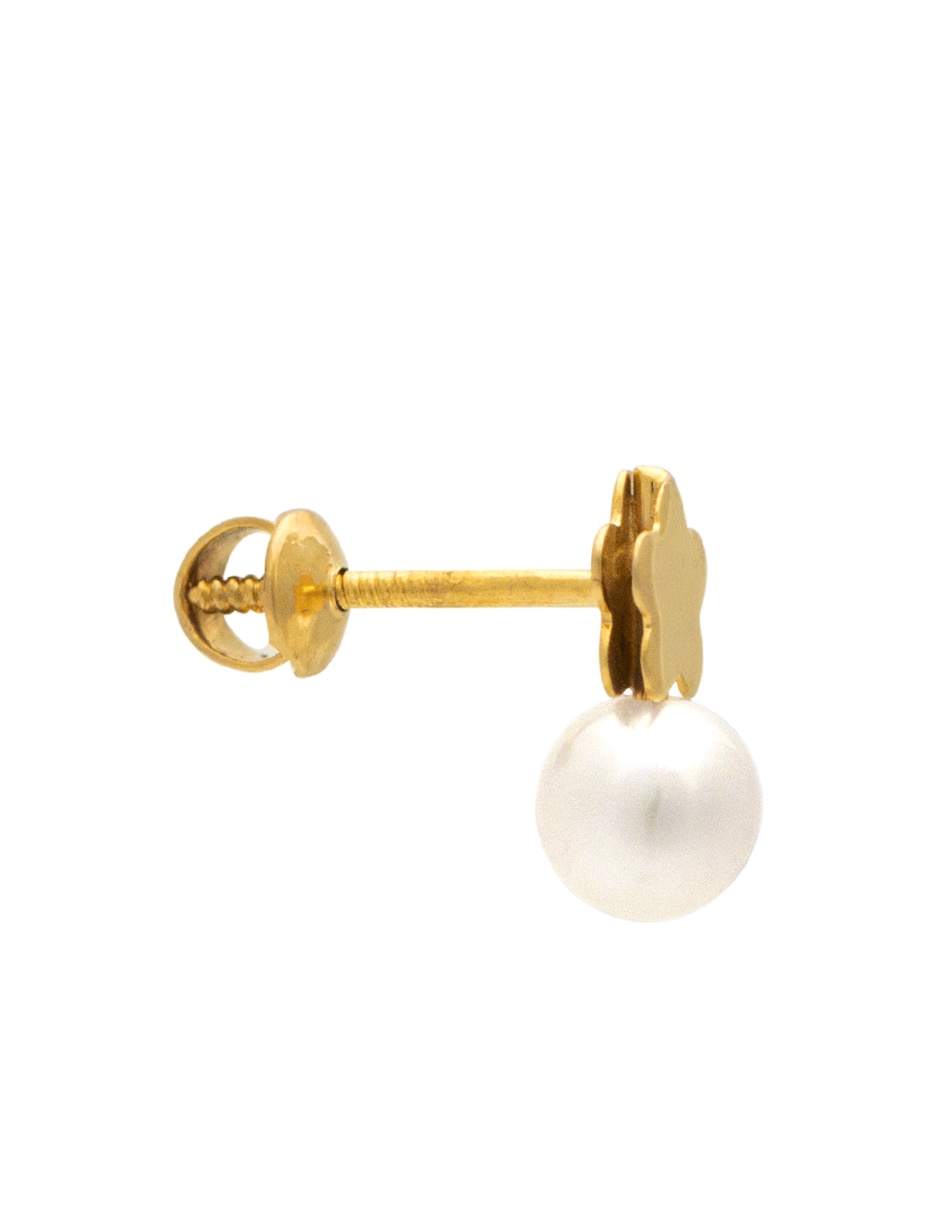 Broqueles de flor de oro amarillo 14 K con acabado pulido perla 3