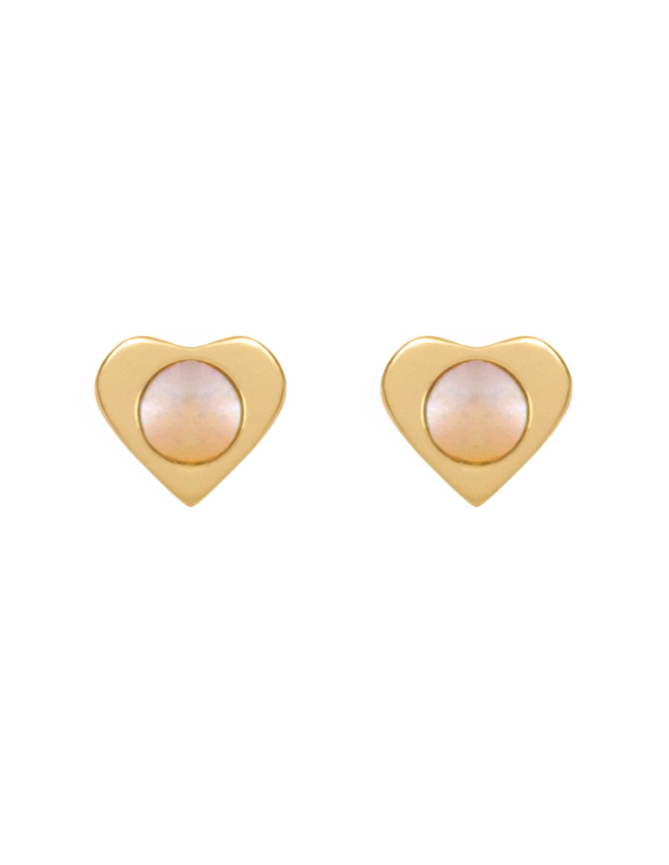 Broqueles de corazón de oro amarillo 14 K con acabado pulido madre perla