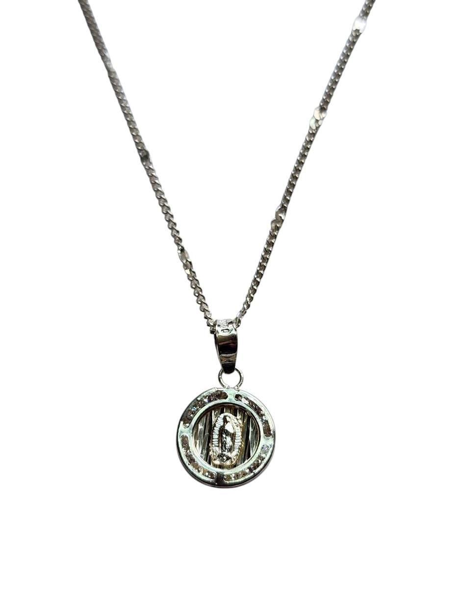 Medalla y cadena Virgen de Guadalupe circular Bautizo de plata P 925 2