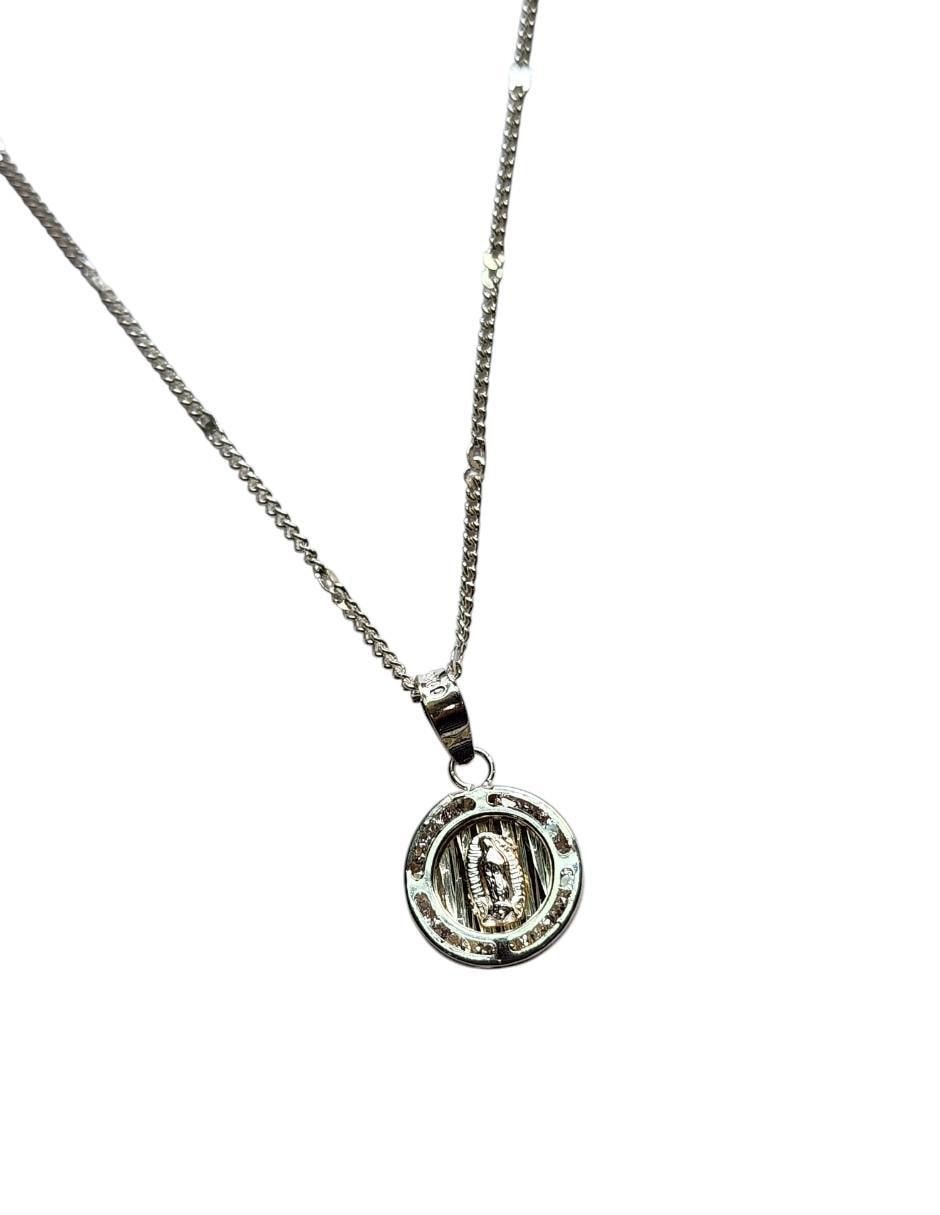 Medalla y cadena Virgen de Guadalupe circular Bautizo de plata P 925 4