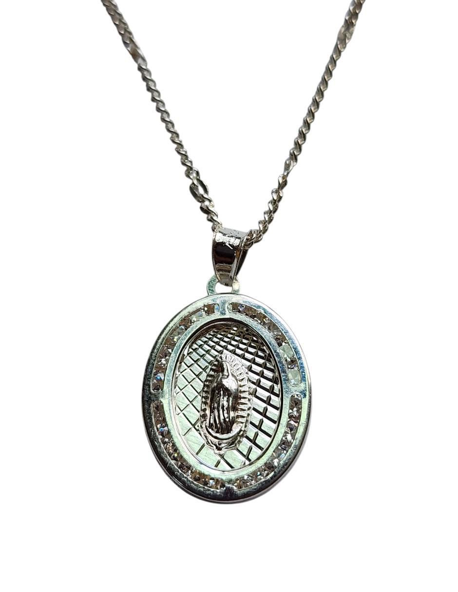 Medalla y cadena Virgen de Guadalupe de ovalado de plata P 925 4