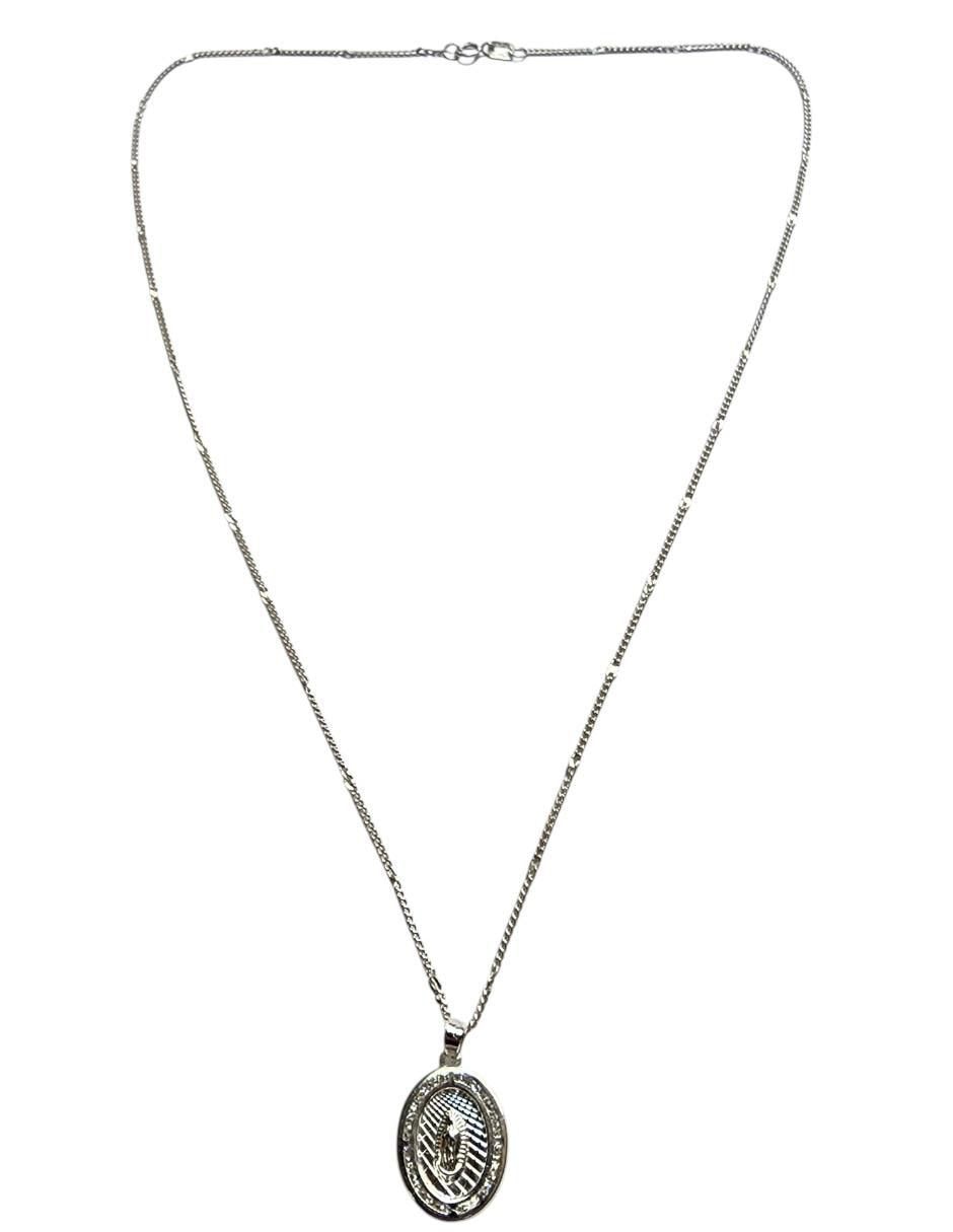Medalla y cadena Virgen de Guadalupe de ovalado de plata P 925 5