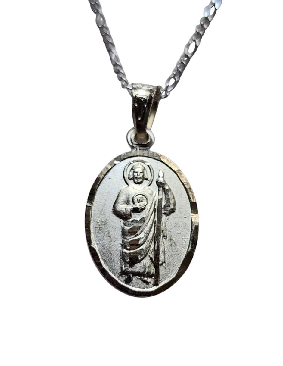 Medalla y cadena San Judas Tadeo de ovalado Doble vista de plata P 925 6