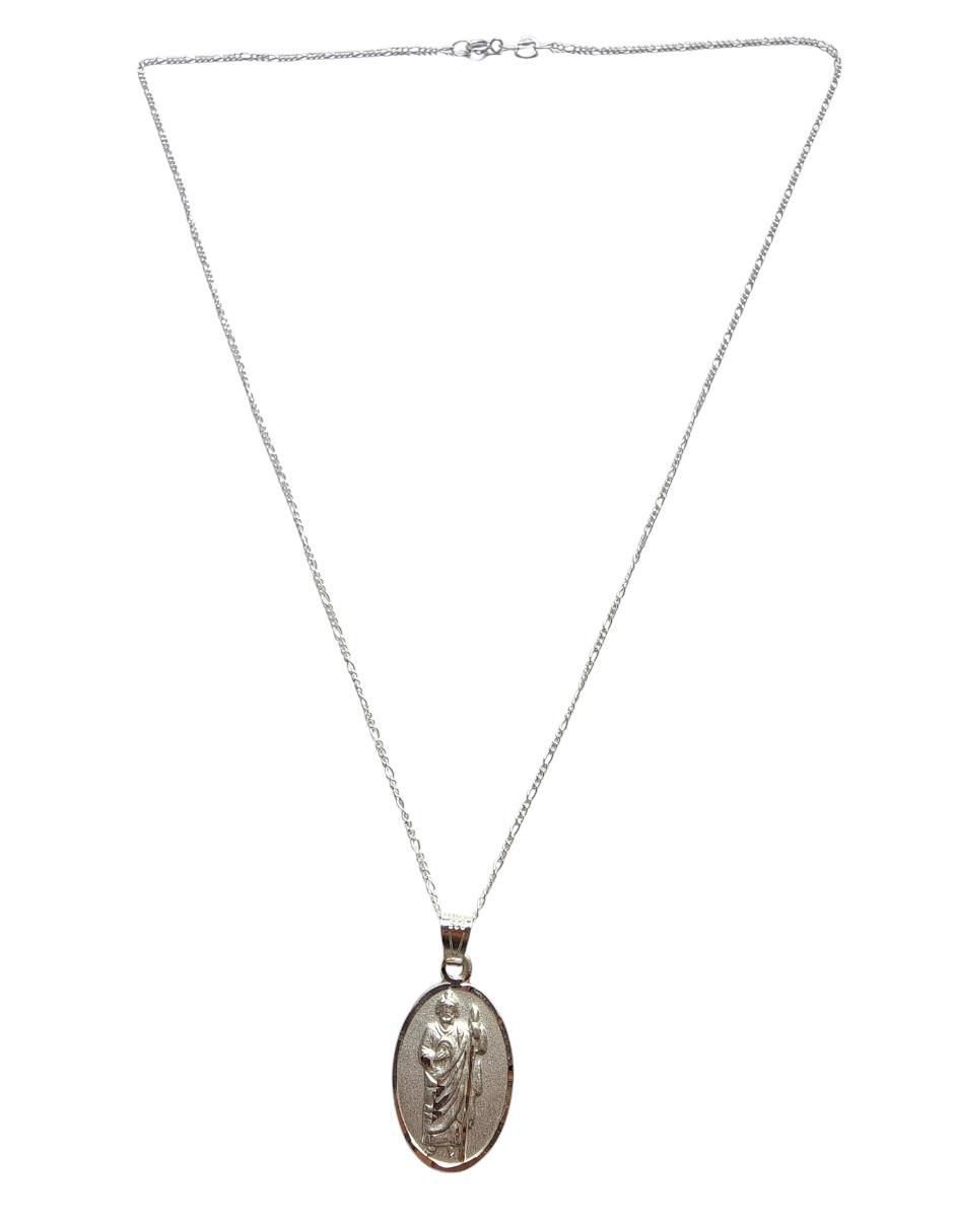 Medalla y cadena San Judas Tadeo de ovalado Religioso de plata P 925 2