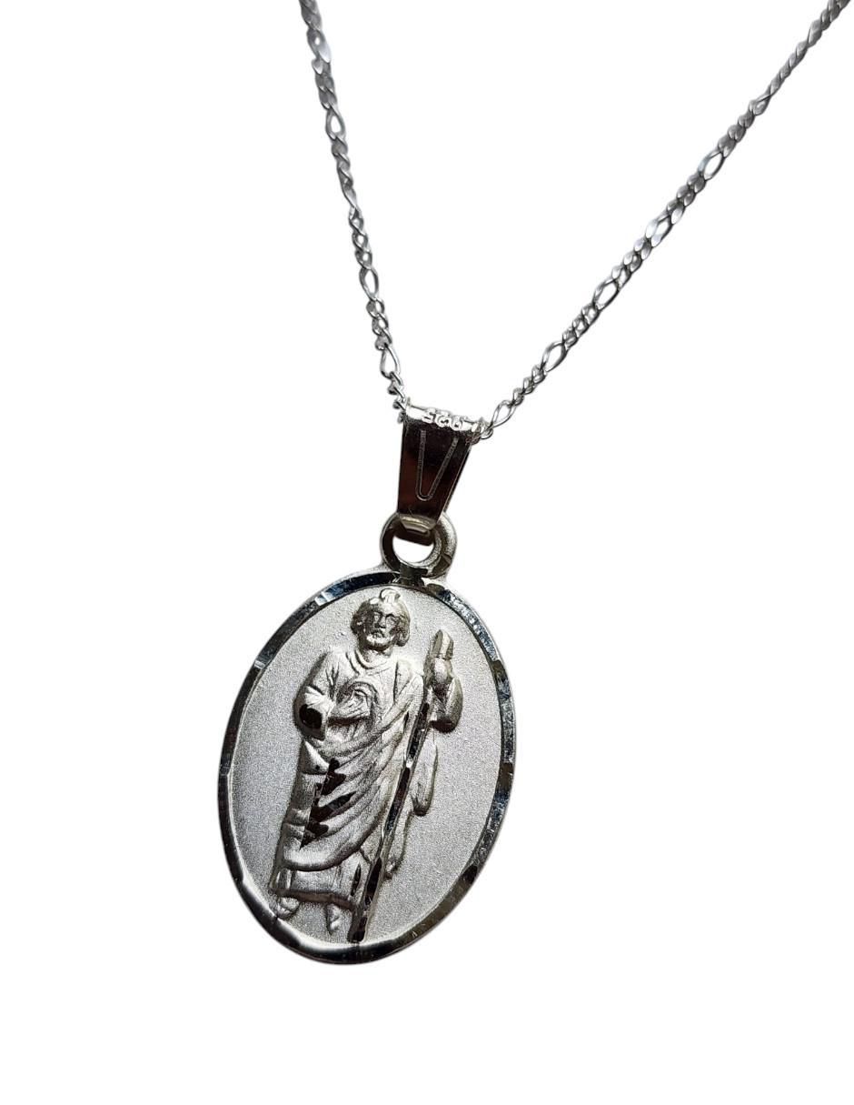 Medalla y cadena San Judas Tadeo de ovalado Religioso de plata P 925 3