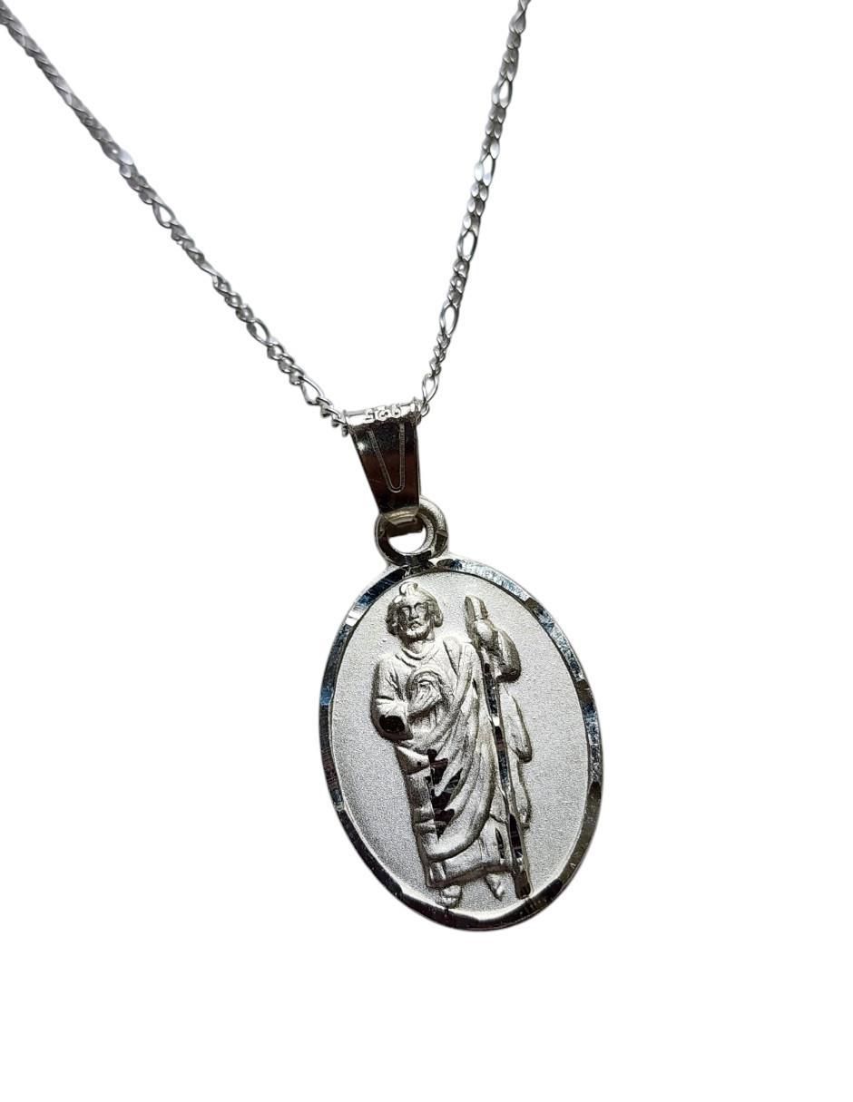 Medalla y cadena San Judas Tadeo de ovalado Religioso de plata P 925 4
