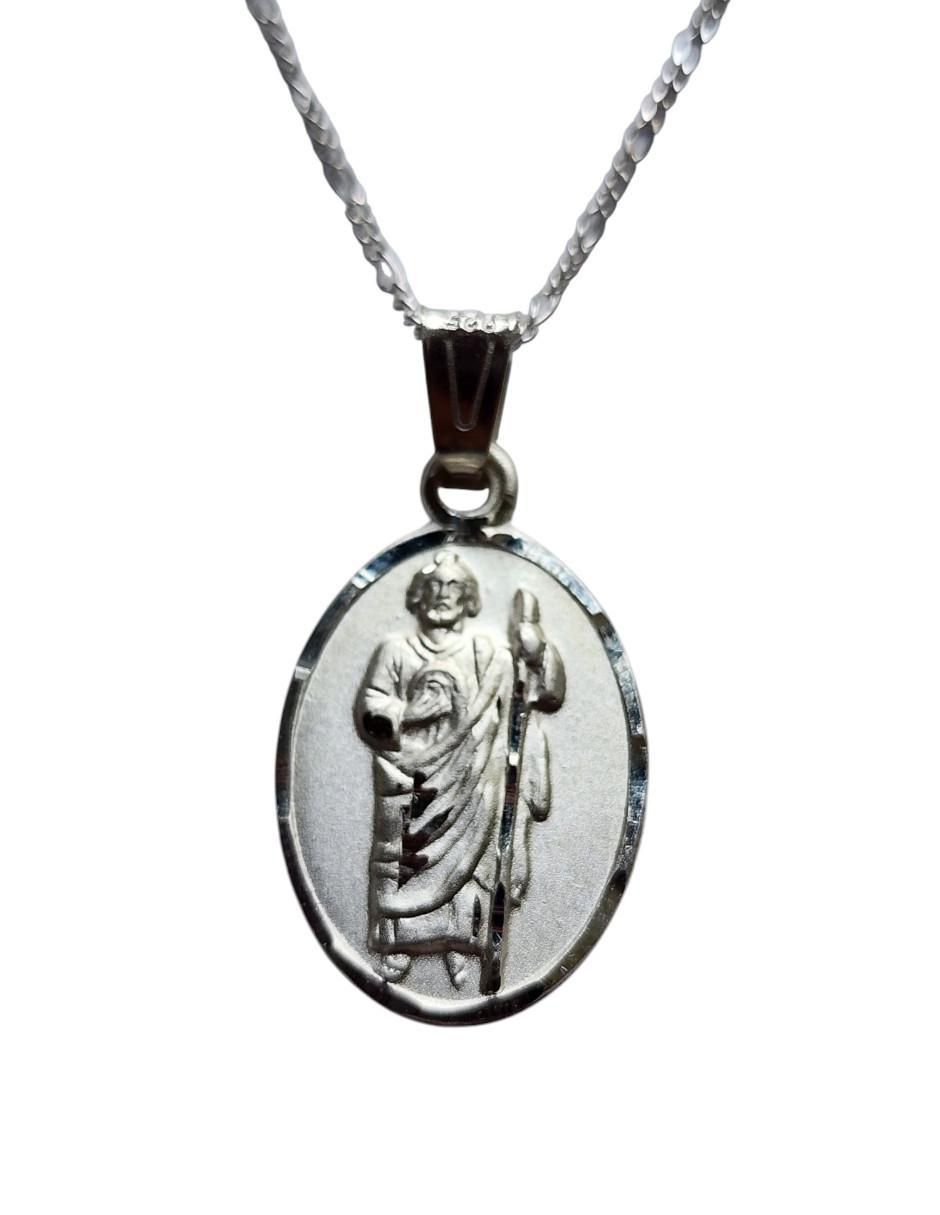 Medalla y cadena San Judas Tadeo de ovalado Religioso de plata P 925 5