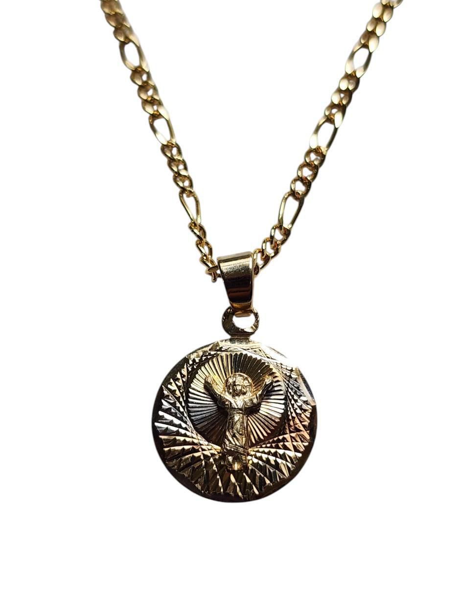 Medalla y cadena redonda de oro laminado 14 K