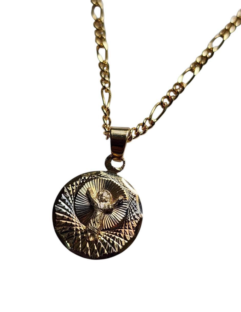 Medalla y cadena redonda de oro laminado 14 K 2