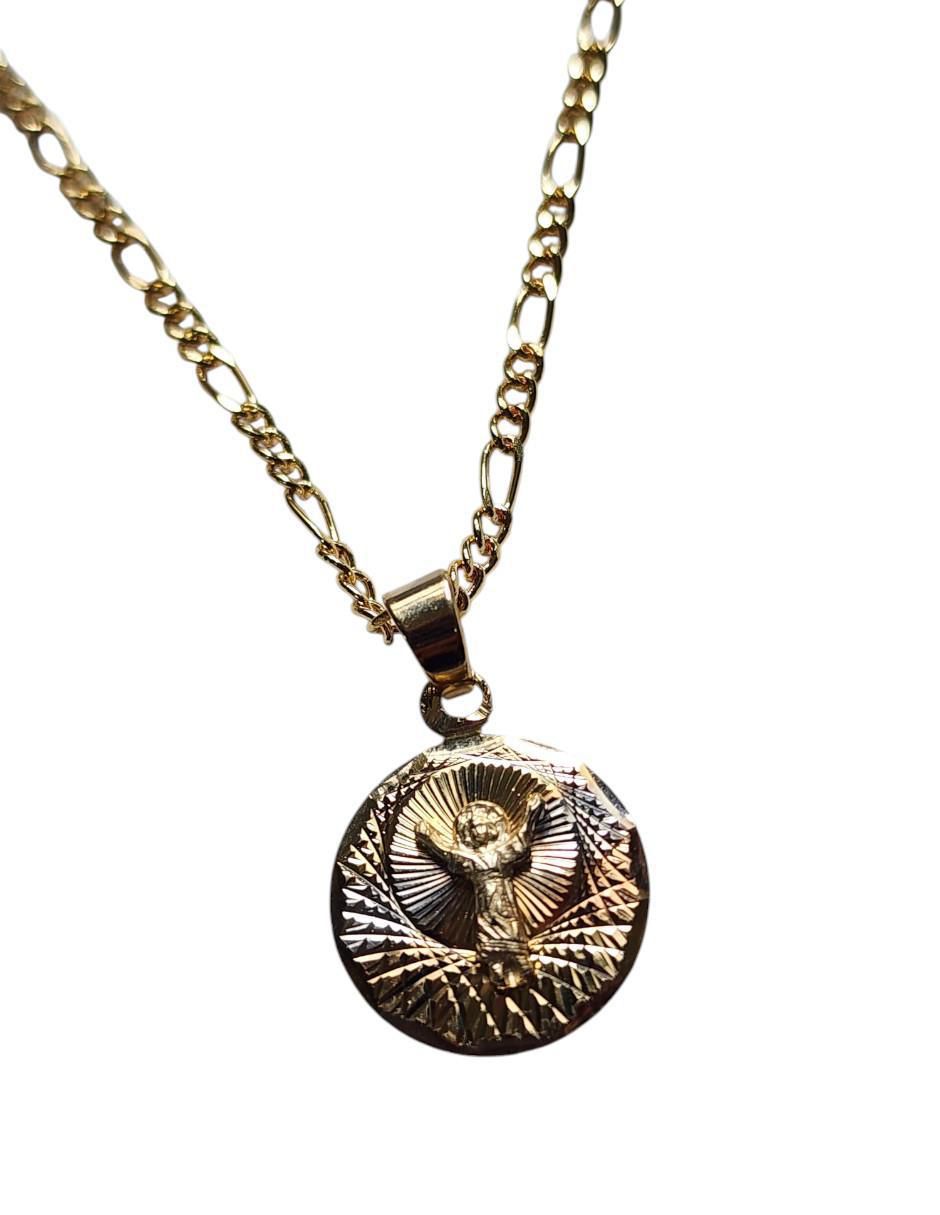 Medalla y cadena redonda de oro laminado 14 K 3