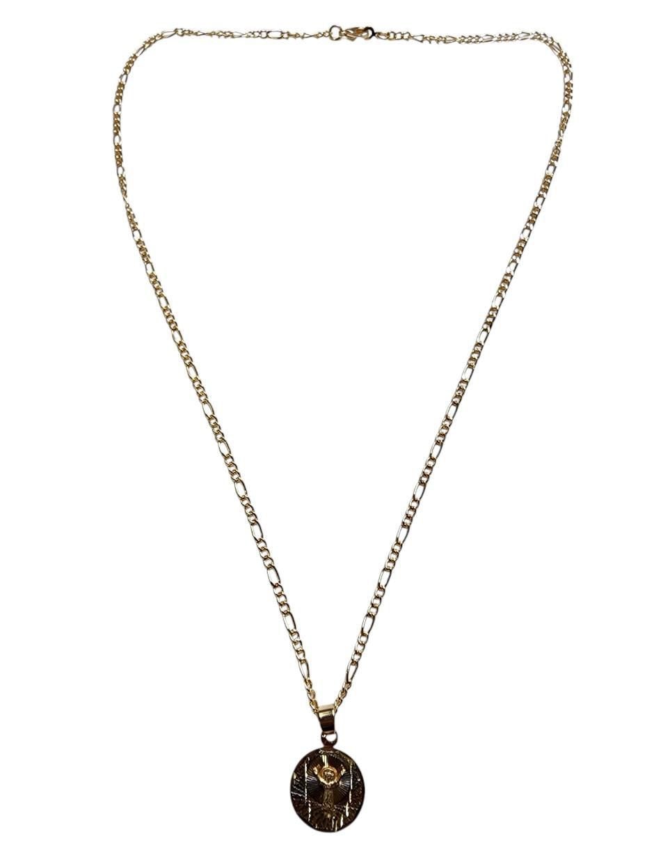 Medalla y cadena redonda de oro laminado 14 K 4