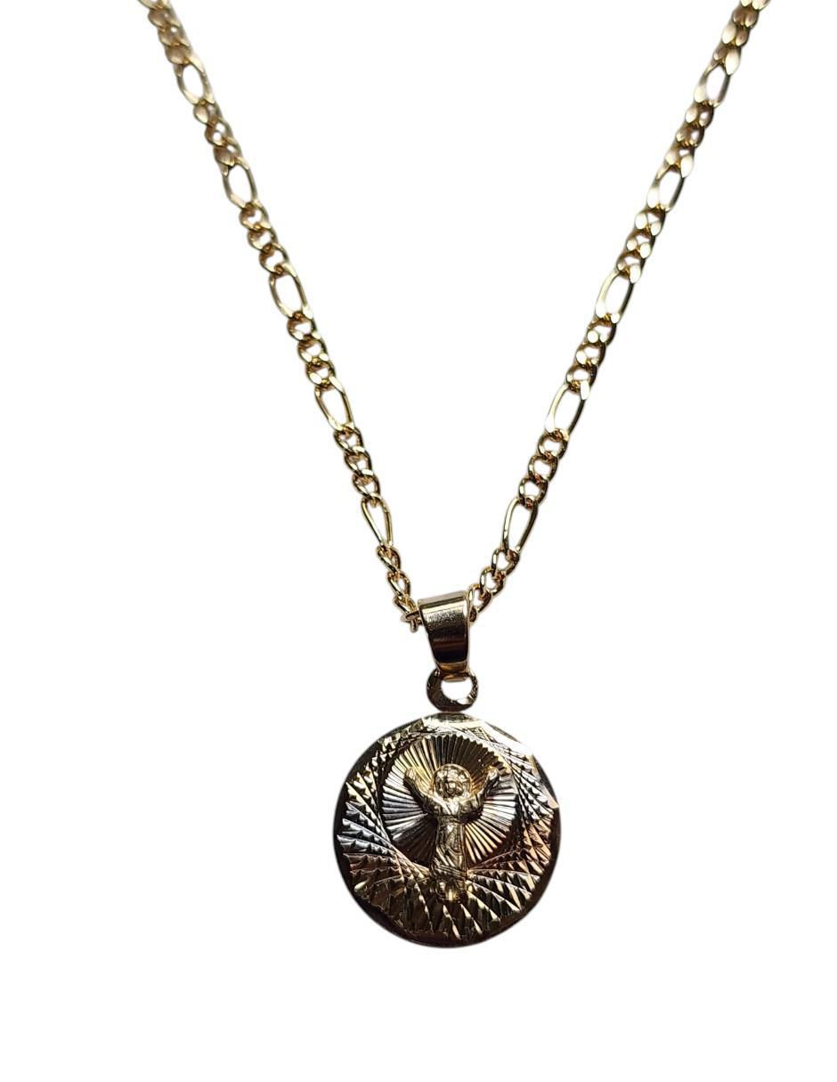 Medalla y cadena redonda de oro laminado 14 K 5