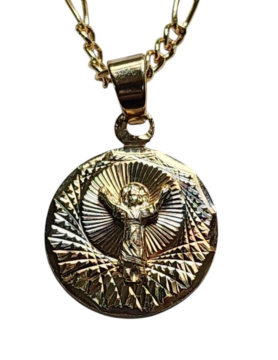 Medalla y cadena redonda de oro laminado 14 K 6