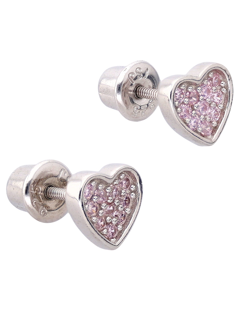 Aretes de corazón de plata P 925 con acabado pavé 2