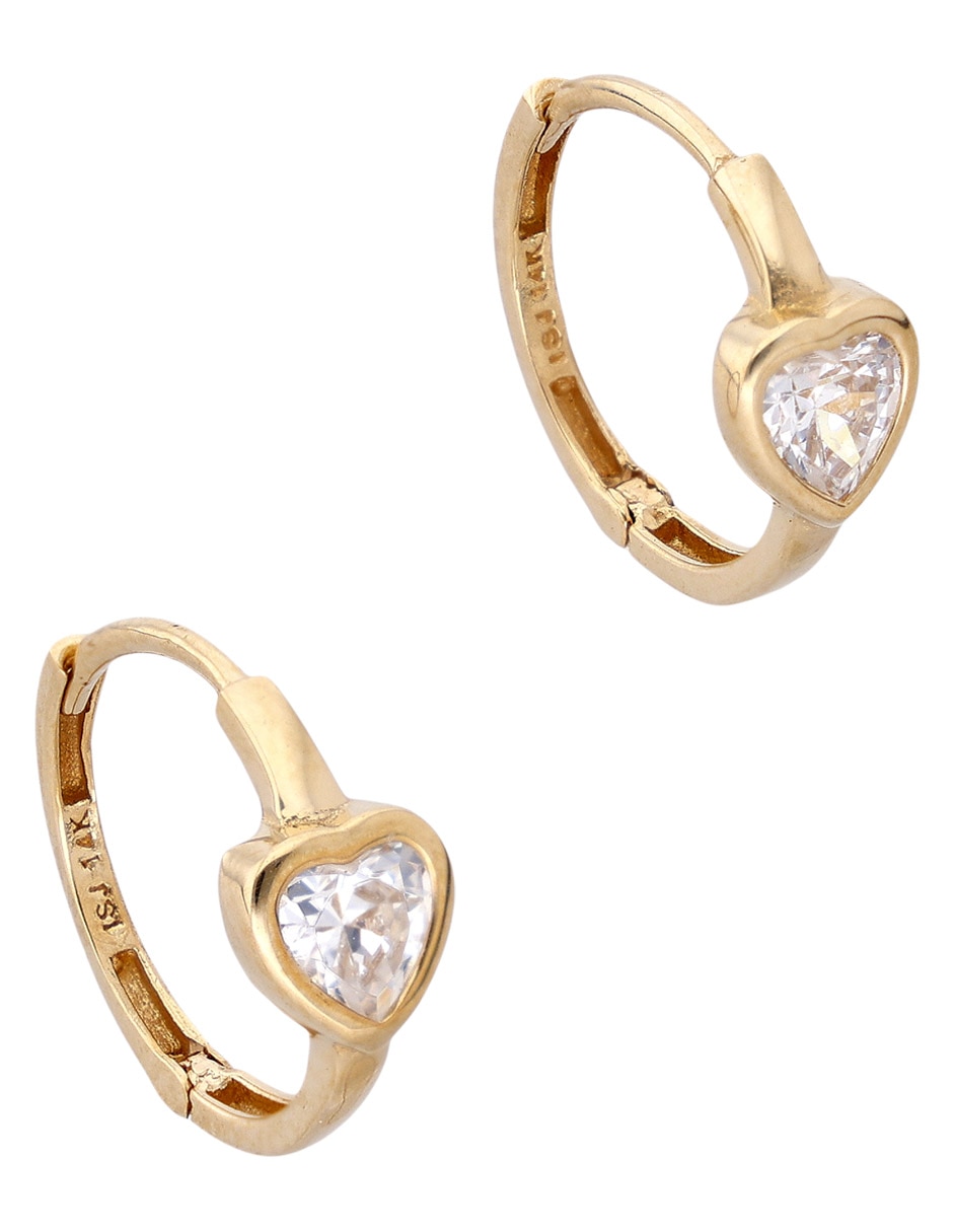Aretes de corazón de oro 14 K con acabado pavé 2