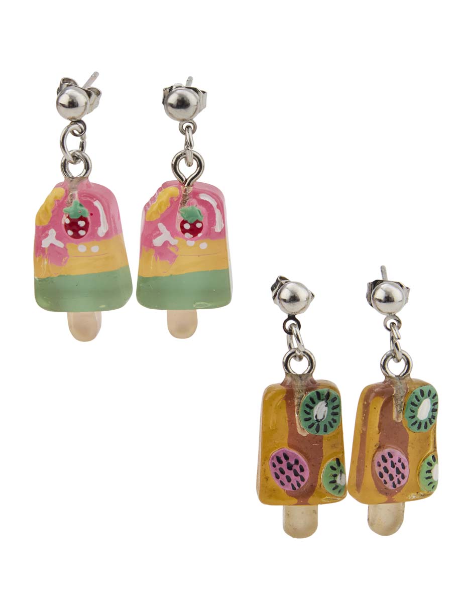 Set de aretes de paleta Piquenique con acabado brillante