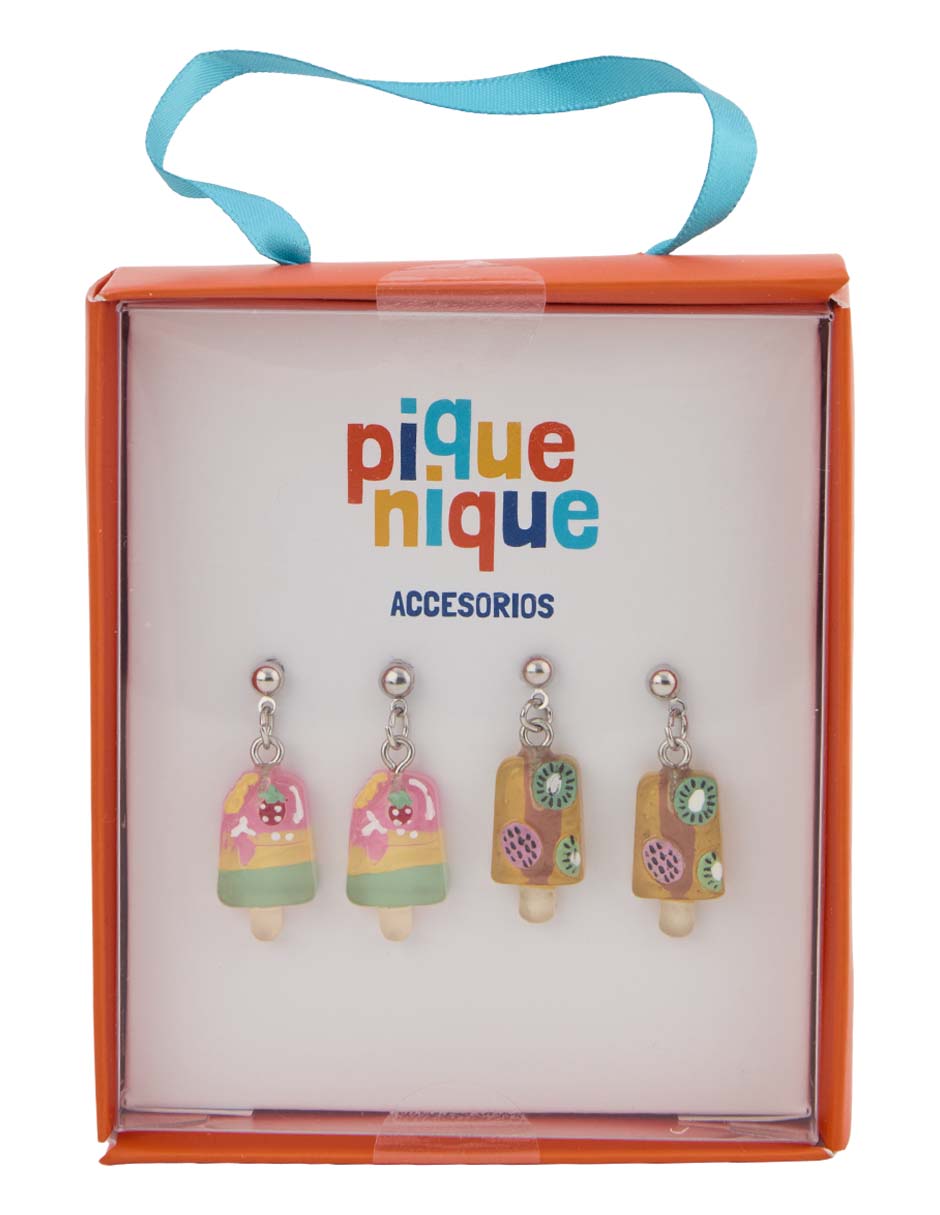 Set de aretes de paleta Piquenique con acabado brillante