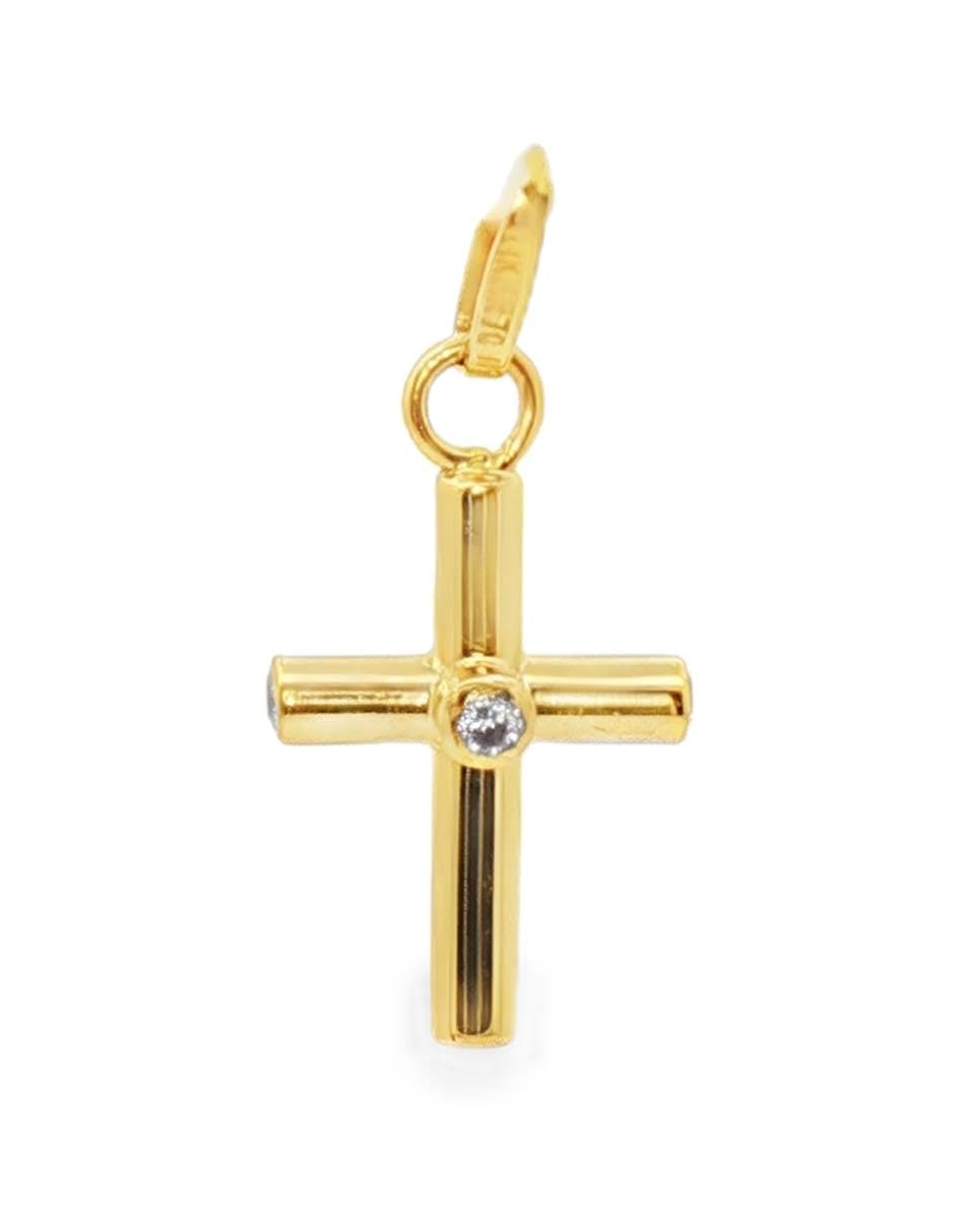 Dije de cruz Roca de oro amarillo 14 K zirconia