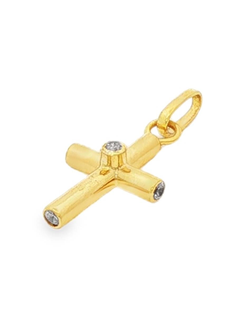 Dije de cruz Roca de oro amarillo 14 K zirconia
